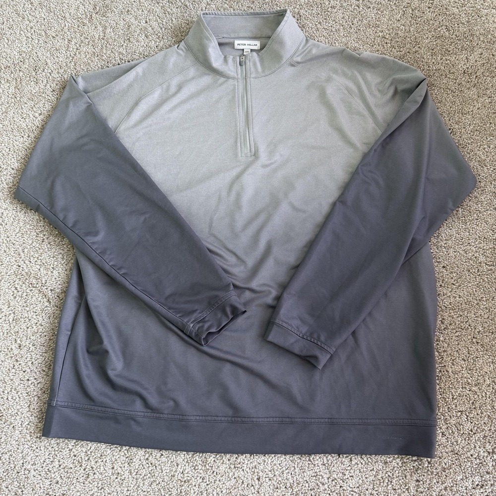 Peter Millar Pullover Mens 2XL Gray Ombre 1/4 Zip Mock Neck Long Sleeve Golf Top